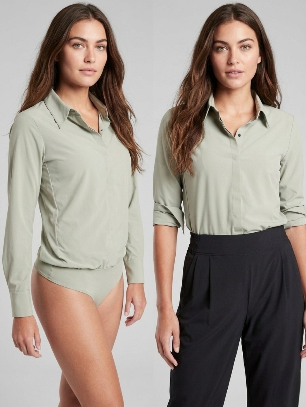Athleta Small Sage green River North Collared Long Sleeve Bodysuit